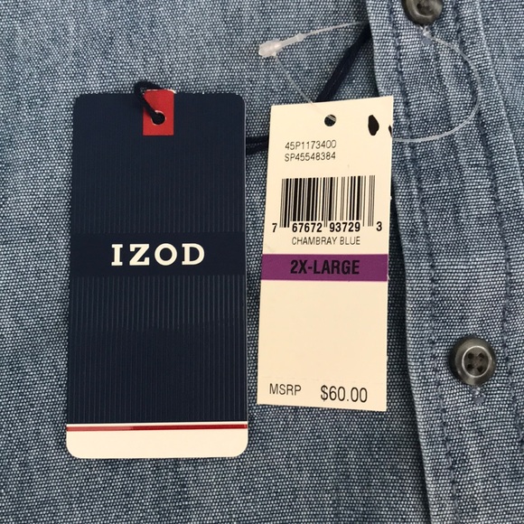 IZOD Cotton Chambray Pocket Shirt - Picture 11 of 11